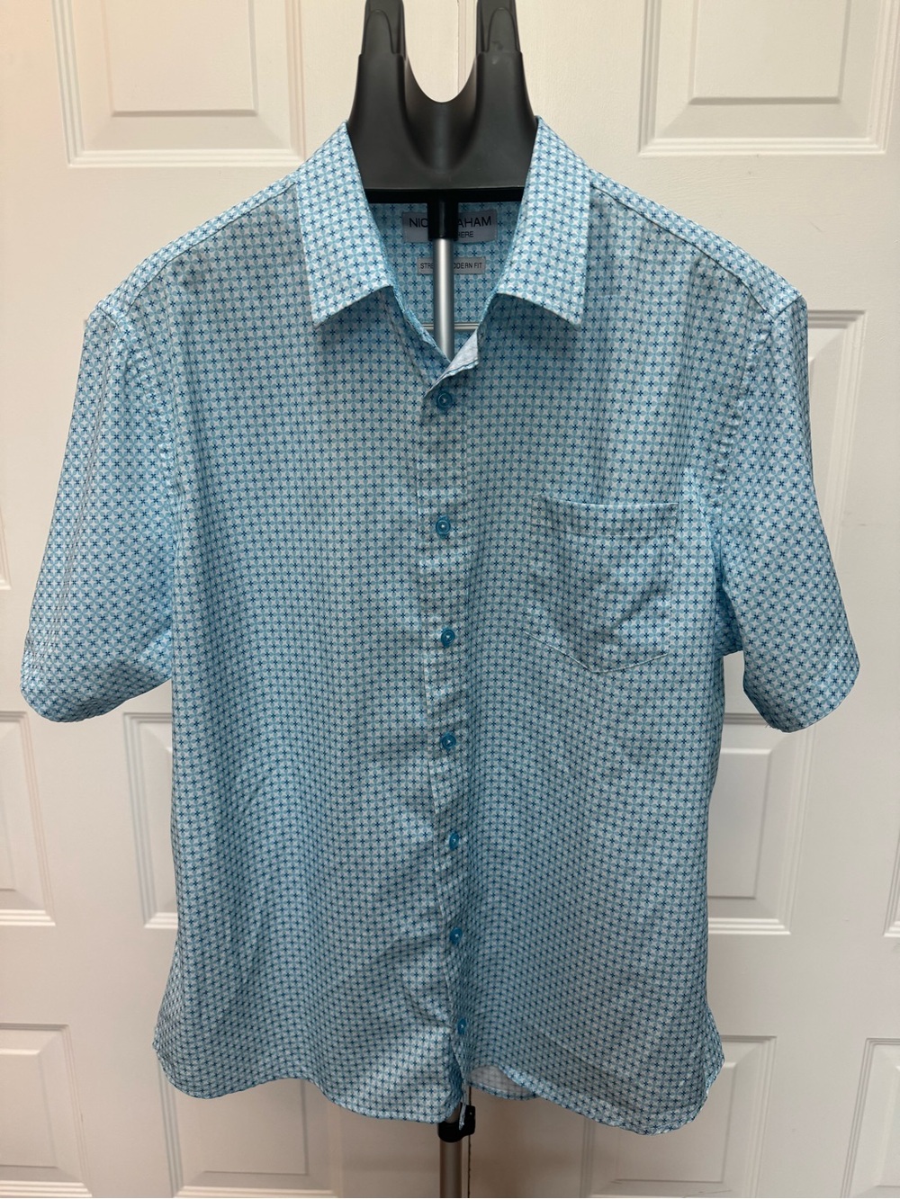 Nautica Light Blue Printed Short-Sleeve Button-Down Shirt